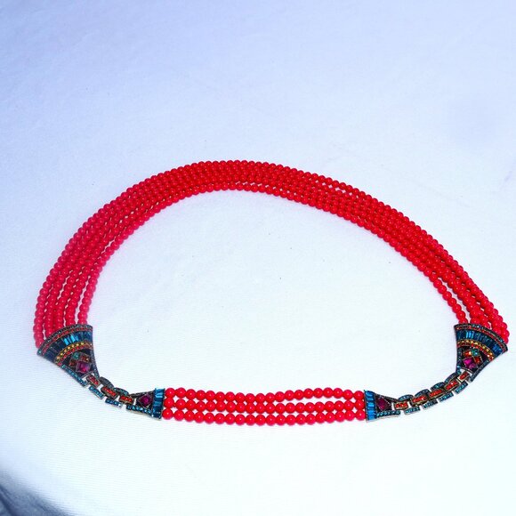 Heidi Daus Necklace & Extender/Bracelet Rhinestone & Faux Coral Bead Multistrand - Picture 3 of 16